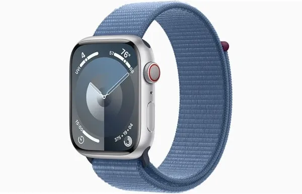 Apple Watch Series 9 GPS + Cellular 45mm - Stříbrné hliníkové pouzdro s modrým sportovním řemínkem Winter Blue