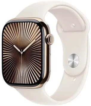 Apple Watch Series 10 GPS + Cellular 46mm - Zlaté titanové pouzdro se sportovním řemínkem Starlight - S/M