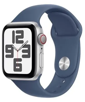Apple Watch SE GPS + Cellular 40mm - Stříbrné hliníkové pouzdro s denimovým sportovním páskem - M/L