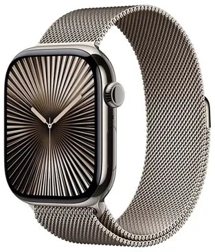 Apple Watch Series 10 GPS + Cellular 46mm - Přírodní titanové pouzdro s přírodním řemínkem Milanese Loop - S/M